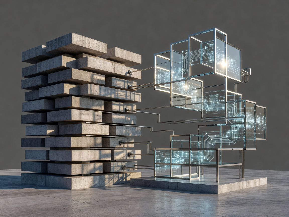 Layered architectural forms representing a comparison of business AI models